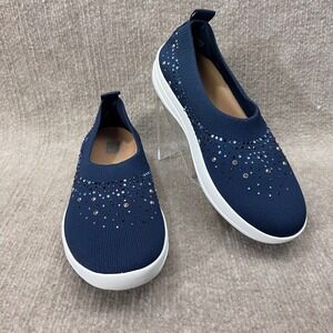 FitFlop Uberknit Ombre Crystal Slip On Ballet Flats Navy Rhinestone Women's US 7
